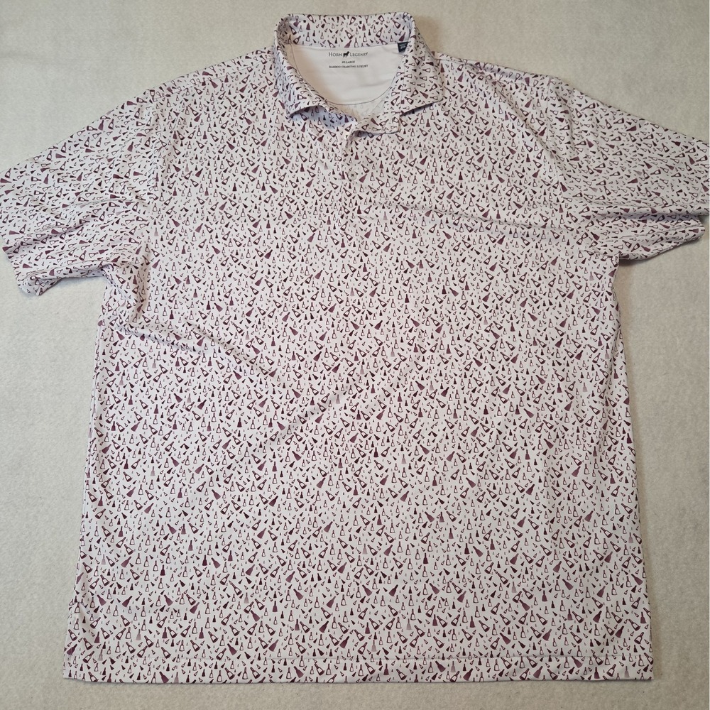 Horn Legend Polo Shirt Mens 2XL White Wine Bottle Print Bamboo Charcoal Luxury